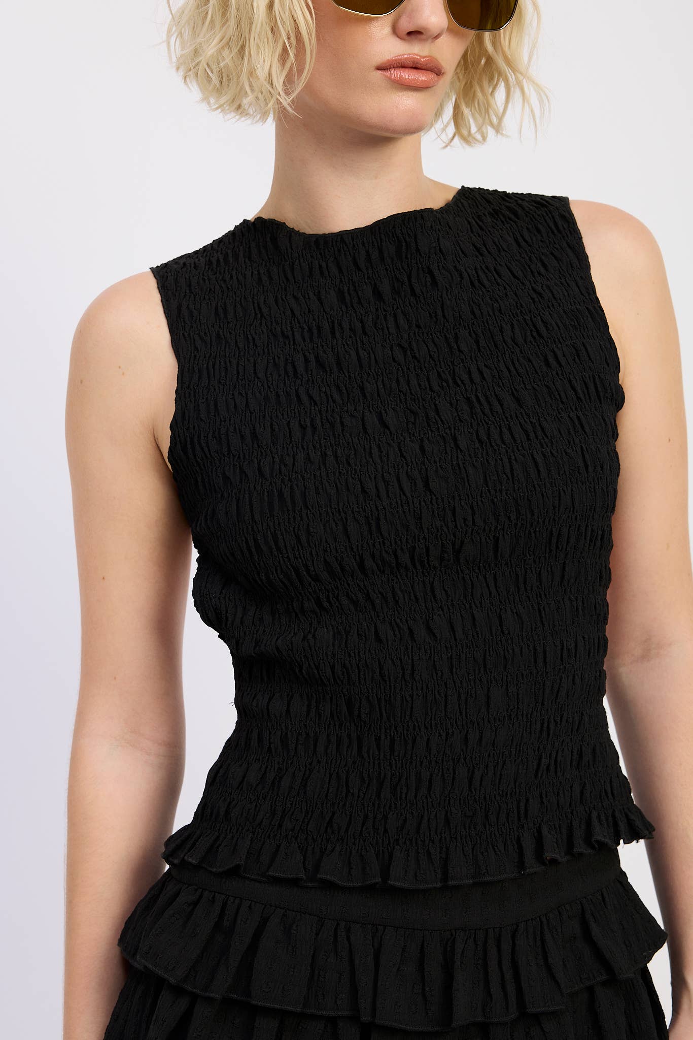 SMOCKED SLEEVELESS TOP WITH OPEN BACK
