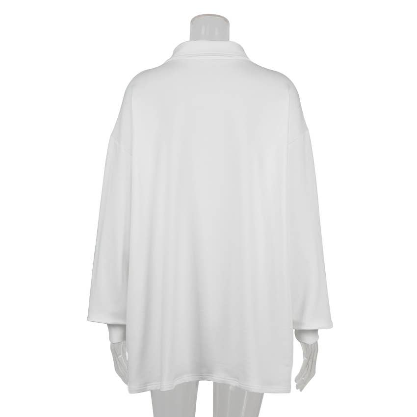 Sporty solid color loose collared sweatshirt