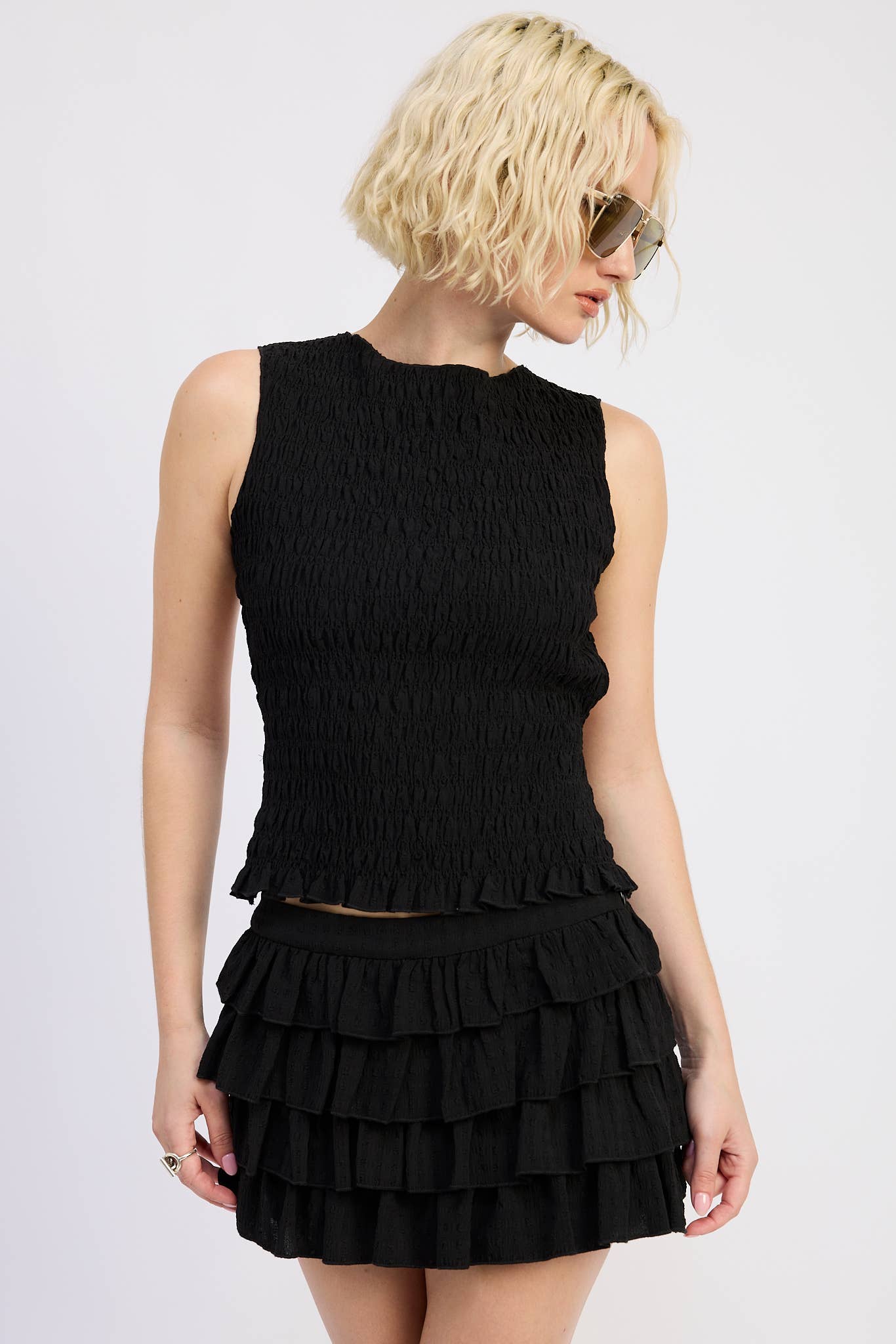 SMOCKED SLEEVELESS TOP WITH OPEN BACK