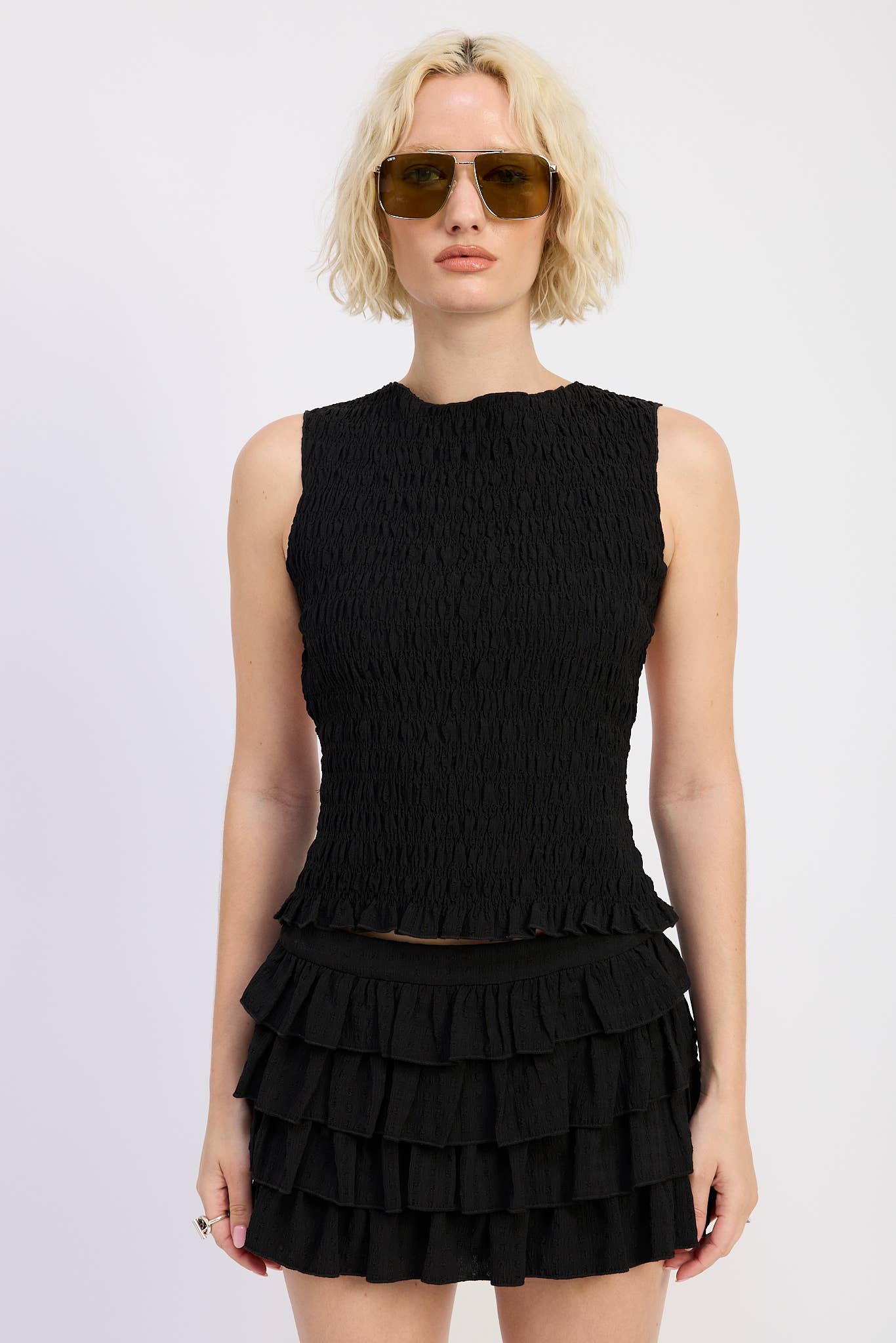 SMOCKED SLEEVELESS TOP WITH OPEN BACK