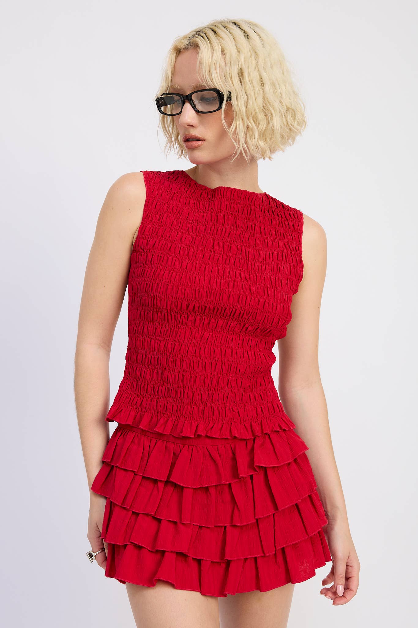 SMOCKED SLEEVELESS TOP WITH OPEN BACK