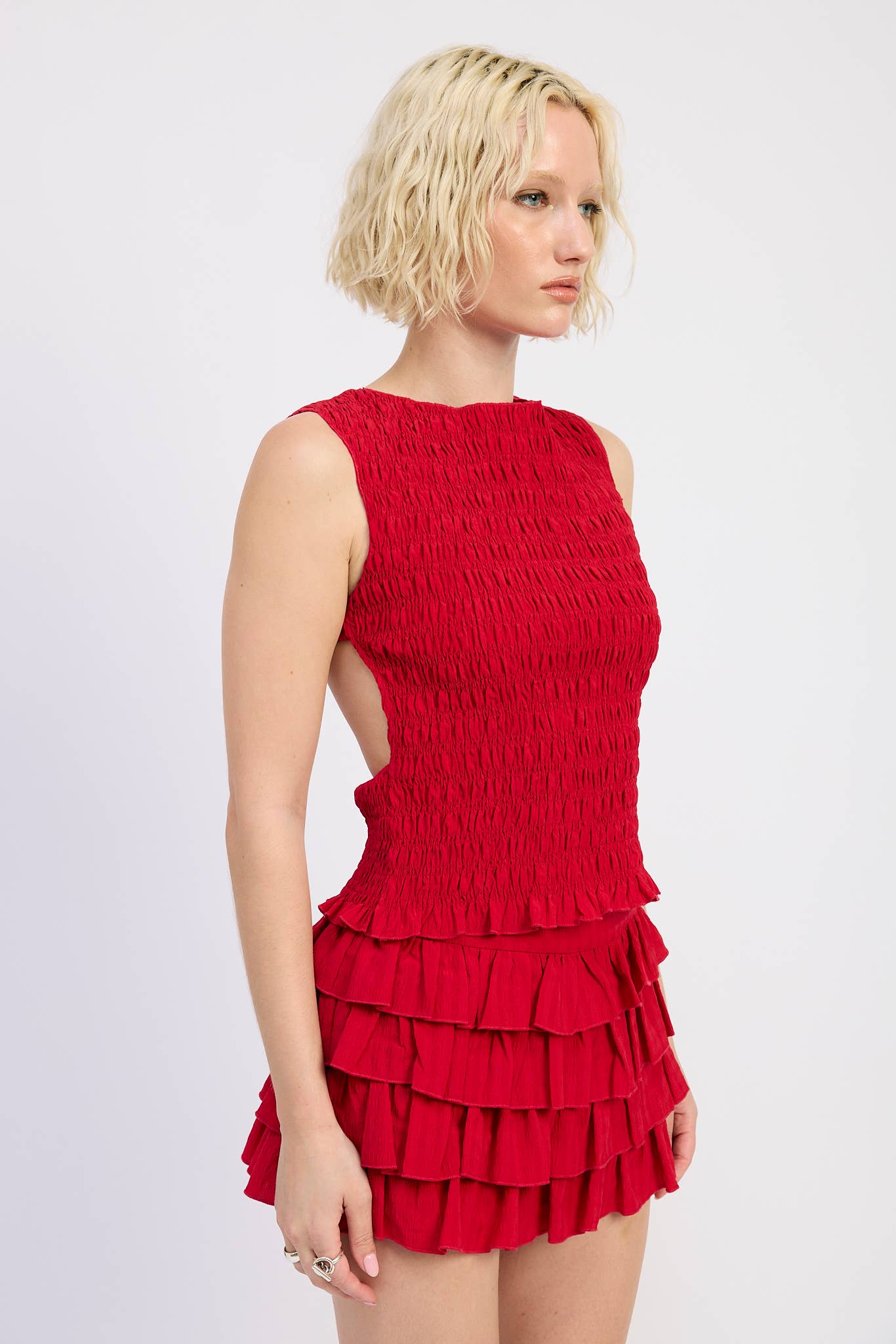 SMOCKED SLEEVELESS TOP WITH OPEN BACK