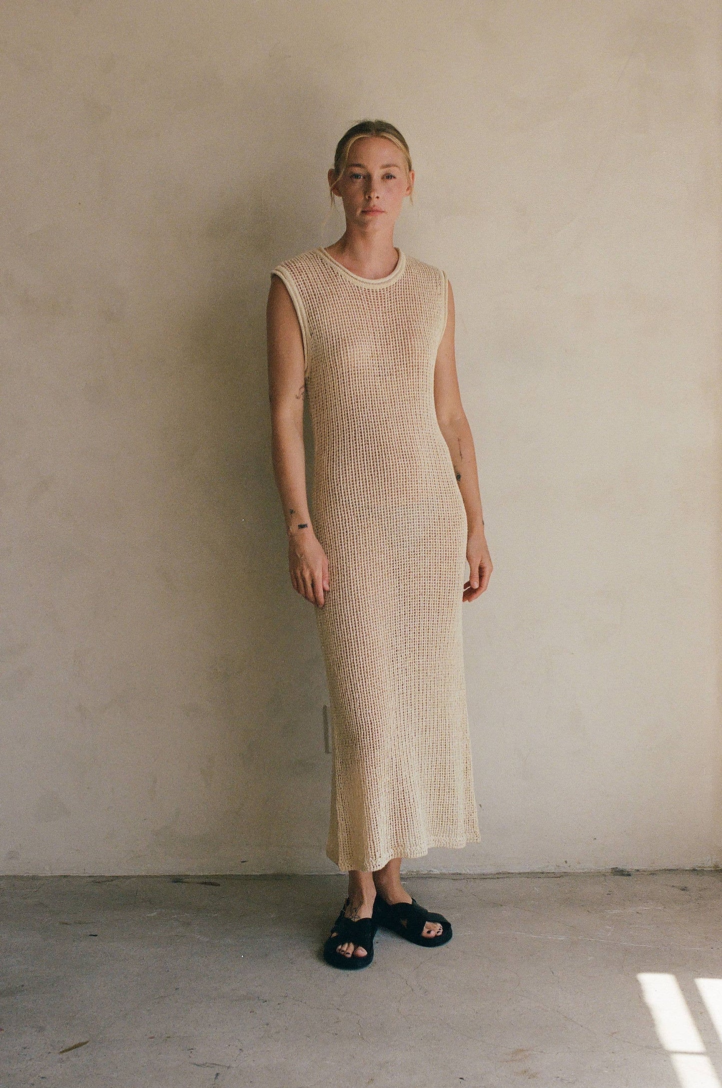 AW1034 | Knit Polyester Cotton Sweater Ribbed Maxi Dress