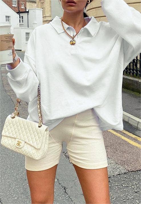 Sporty solid color loose collared sweatshirt