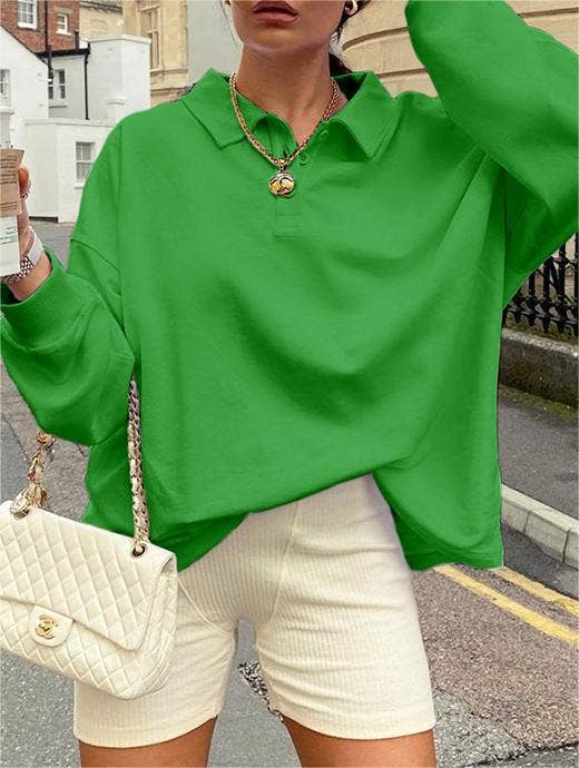 Sporty solid color loose collared sweatshirt