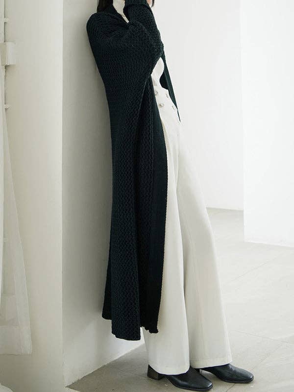 Urban Loose Over Size Solid Color Thick Thread Knitting Cardigan Coats