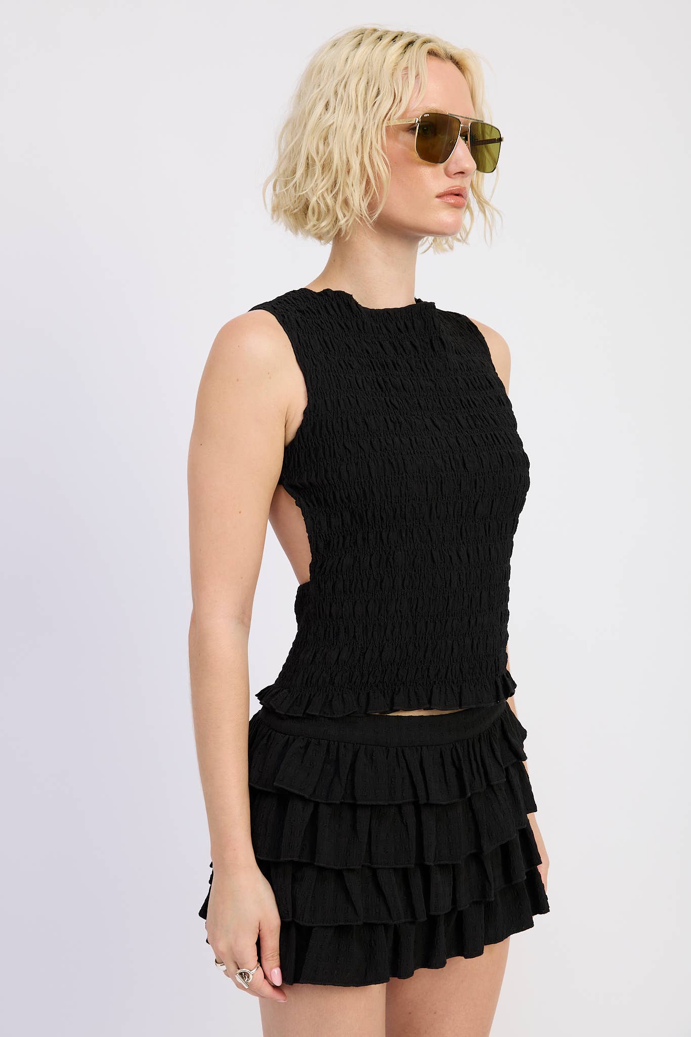 SMOCKED SLEEVELESS TOP WITH OPEN BACK