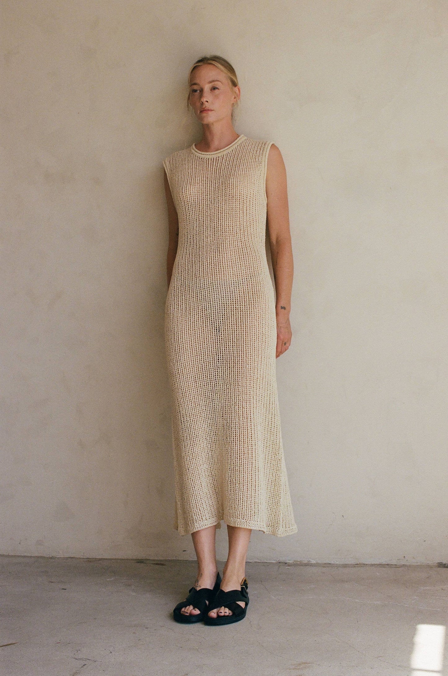 AW1034 | Knit Polyester Cotton Sweater Ribbed Maxi Dress