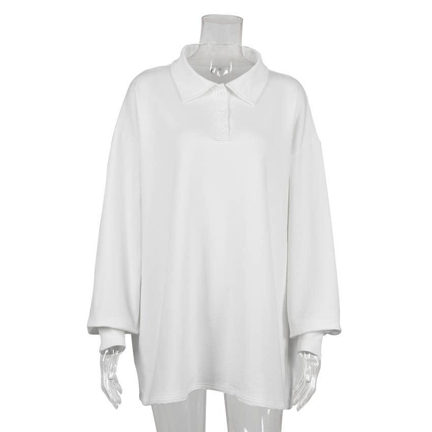 Sporty solid color loose collared sweatshirt