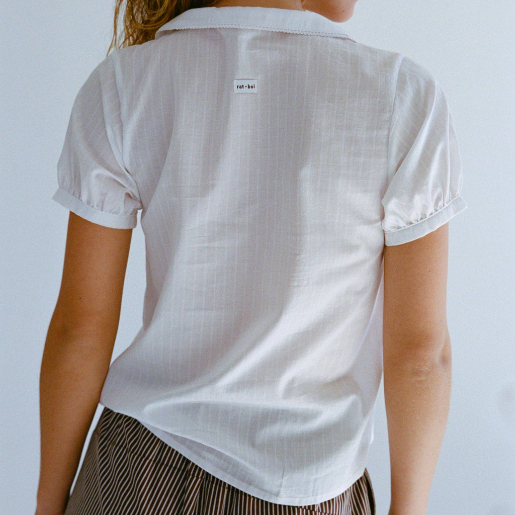PUFF SLEEVE BUTTON DOWN IN CLOUD DOBBY