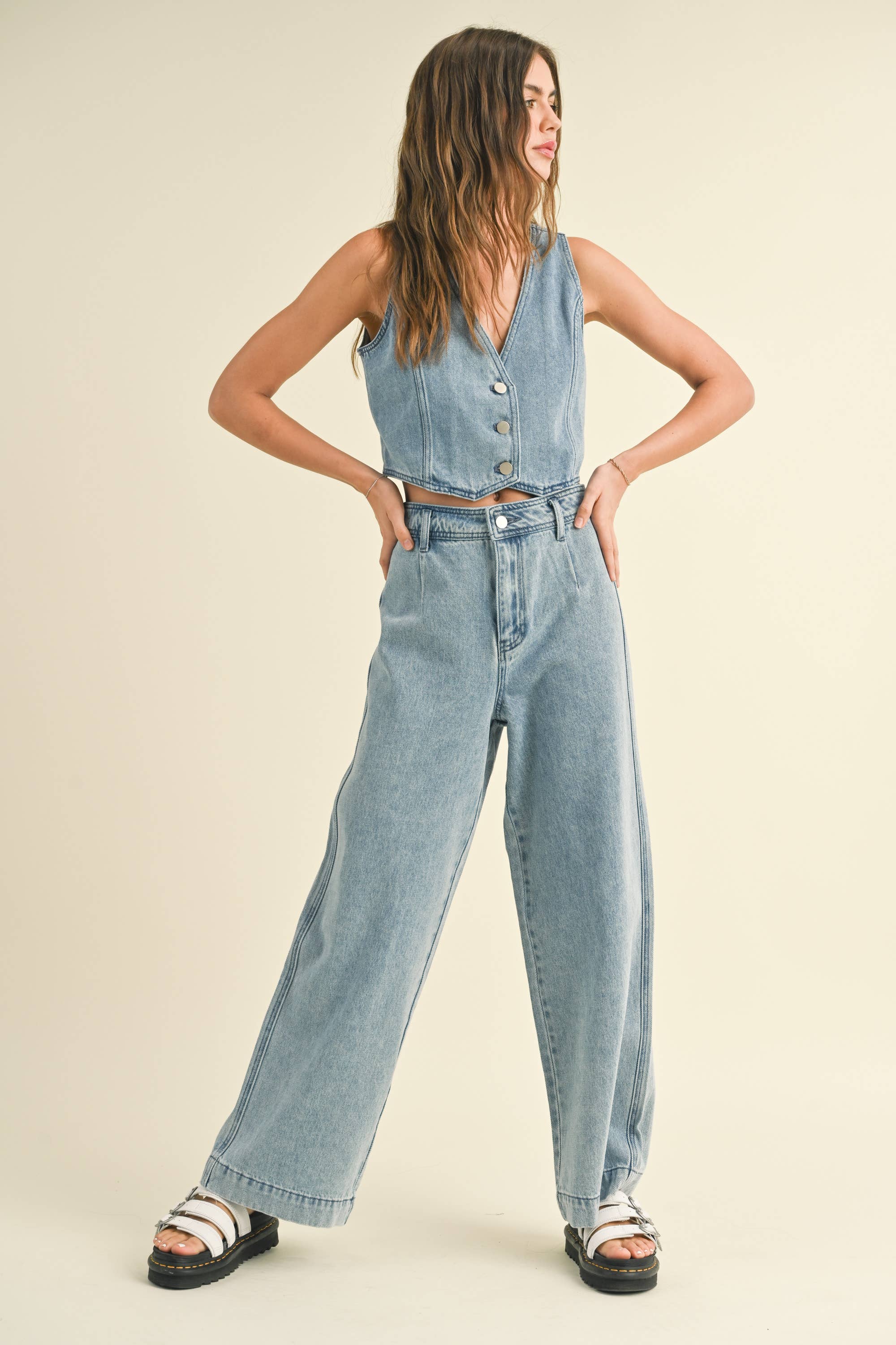 P2963ST  WASHED DENIM CROP PANTS