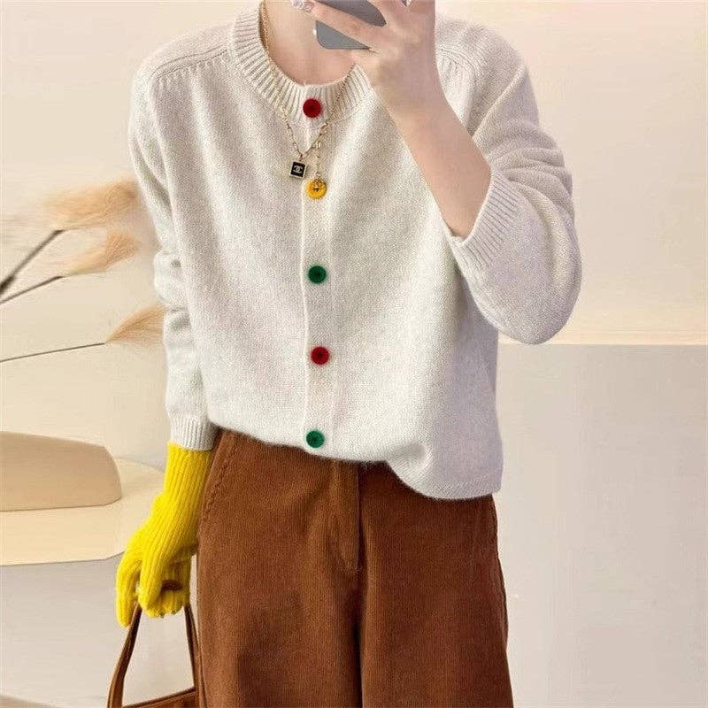 Solid Color Round Neck Open Front Short Cardigan