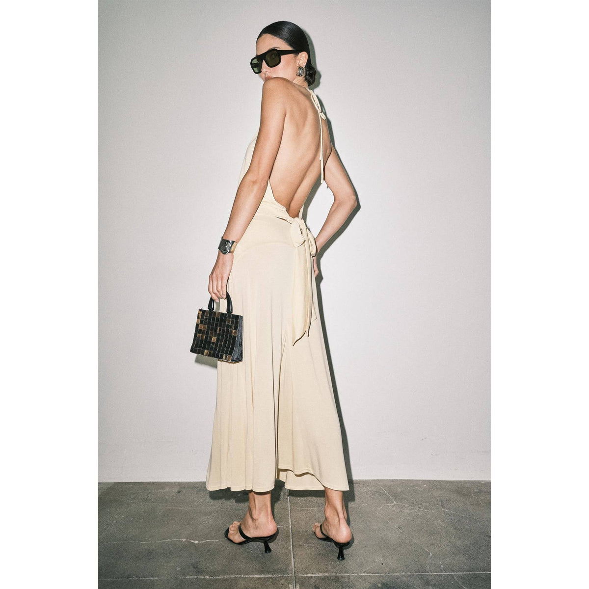 Frankie Matte Jersey Gathered Halter Bias-Cut Maxi Set