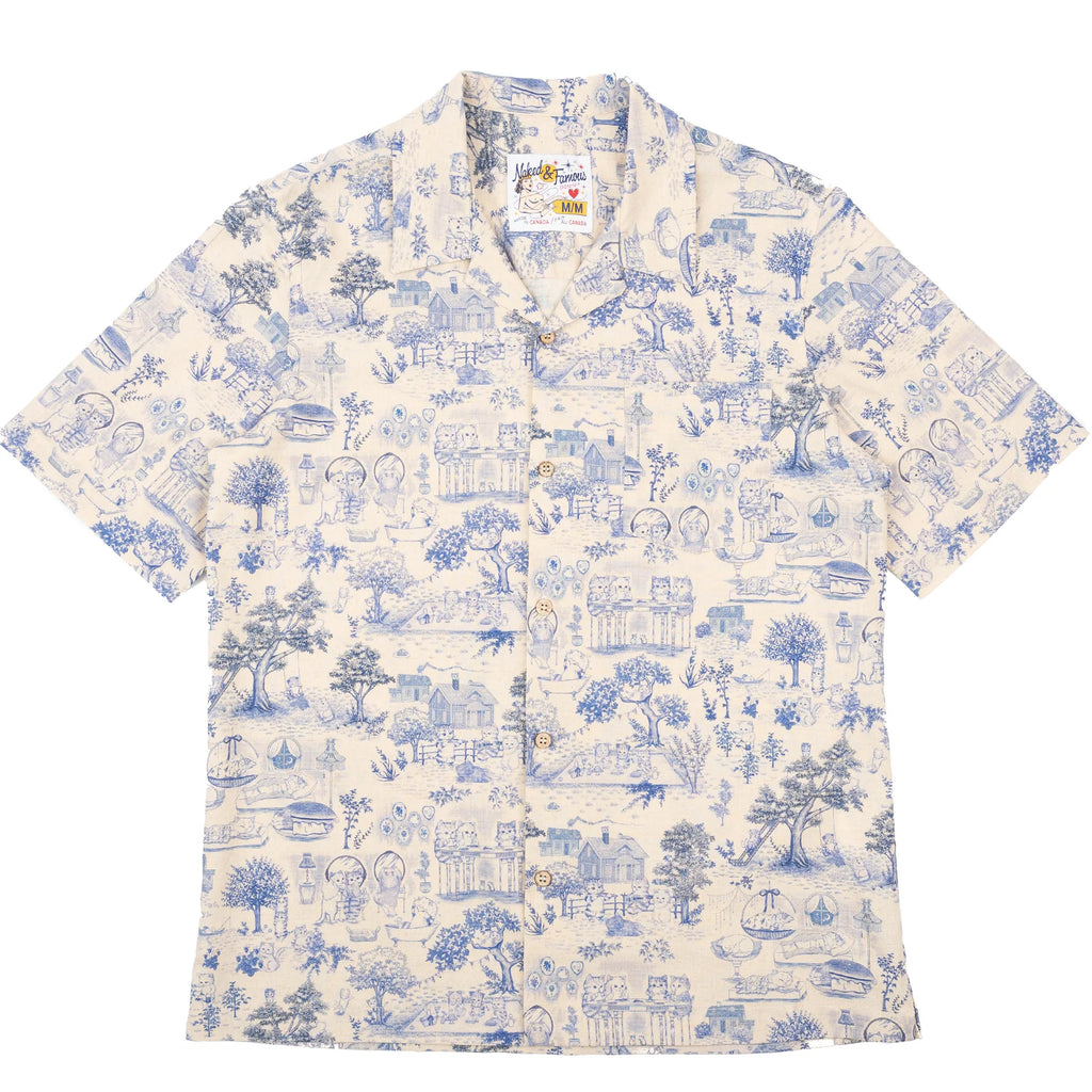 ALOHA SHIRT - LINEN CATS - BLUE