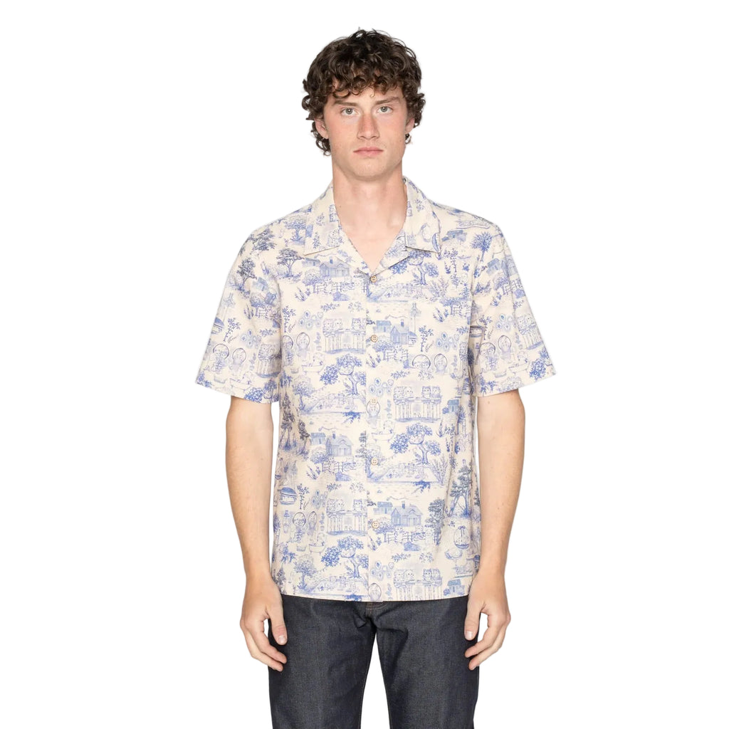 ALOHA SHIRT - LINEN CATS - BLUE