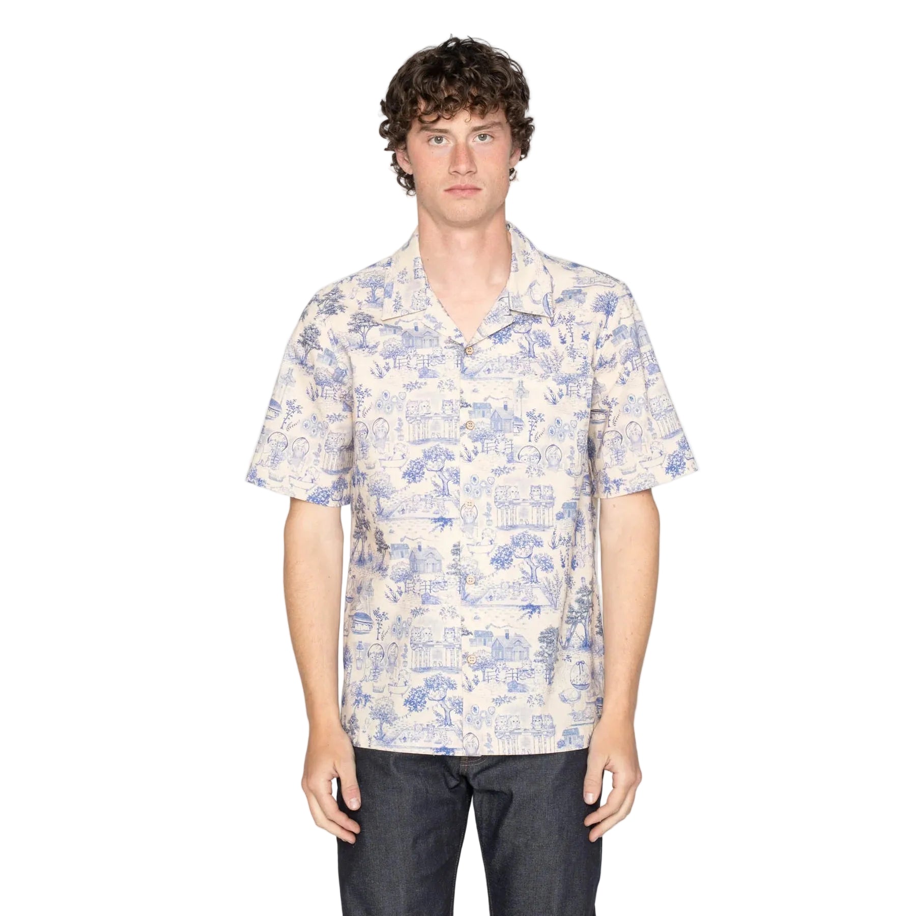 ALOHA SHIRT - LINEN CATS - BLUE