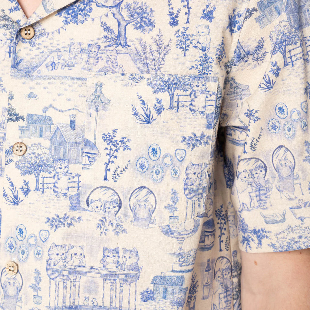 ALOHA SHIRT - LINEN CATS - BLUE