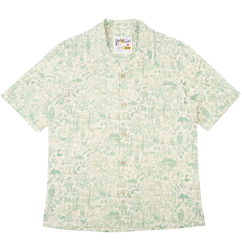 ALOHA SHIRT - LINEN ANIMALS - GREEN