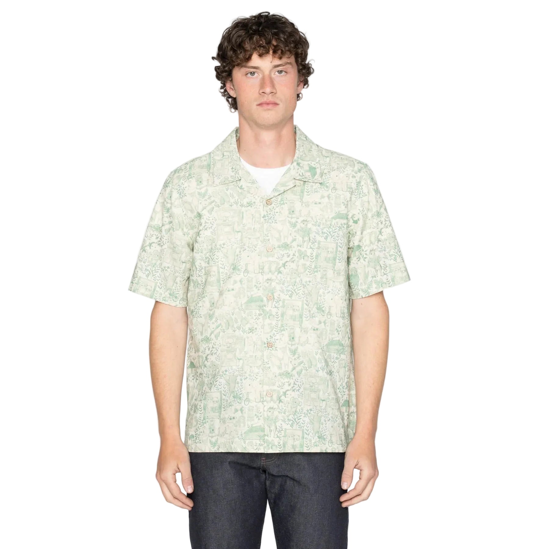 ALOHA SHIRT - LINEN ANIMALS - GREEN