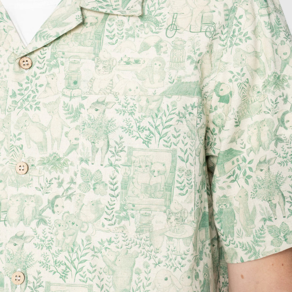 ALOHA SHIRT - LINEN ANIMALS - GREEN