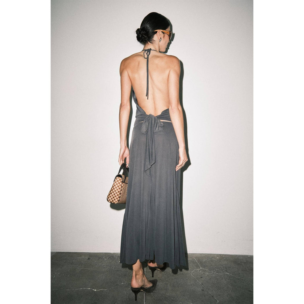 Frankie Matte Jersey Gathered Halter Bias-Cut Maxi Set