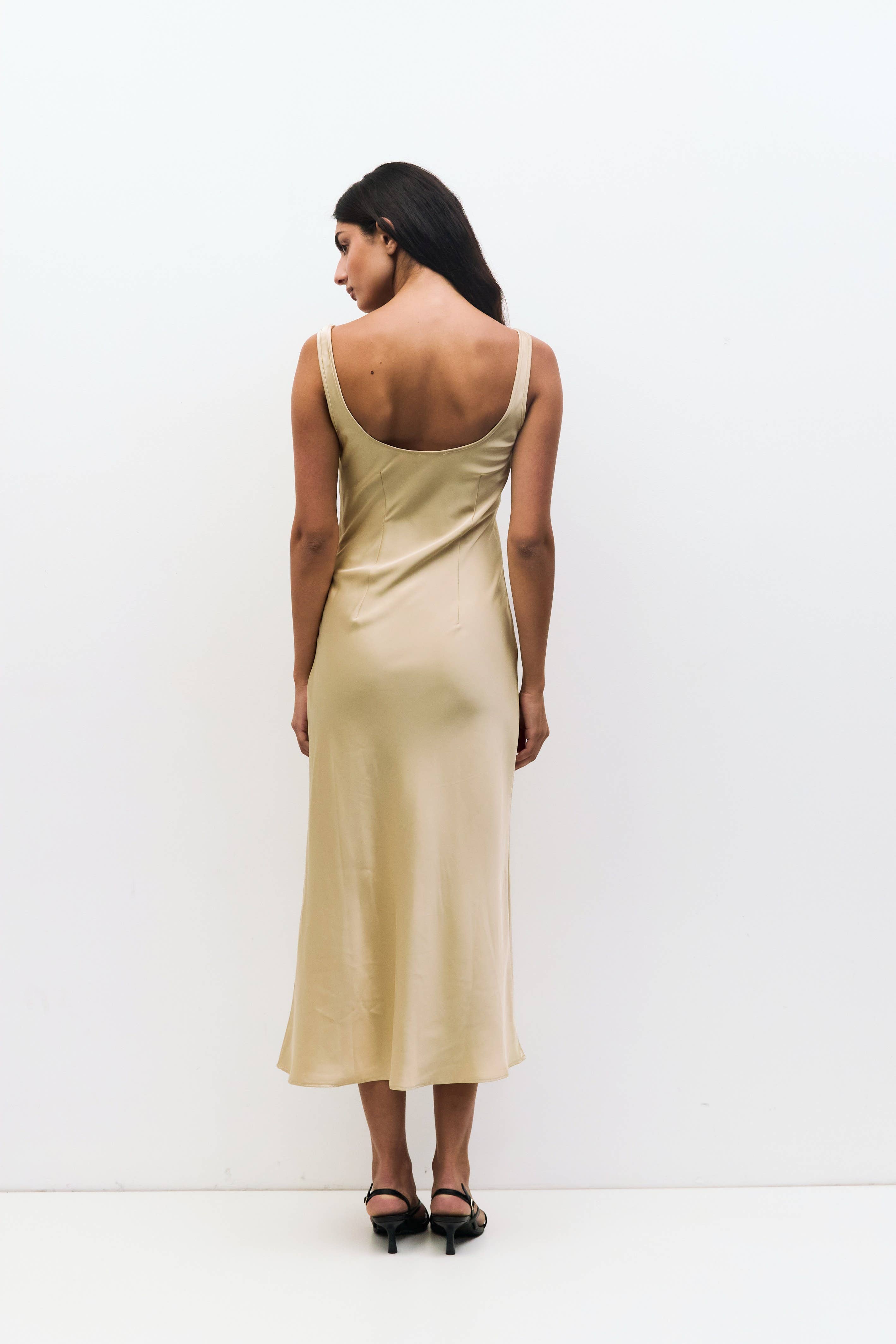 The Saylor Dress | Satin Midi Slip Dress