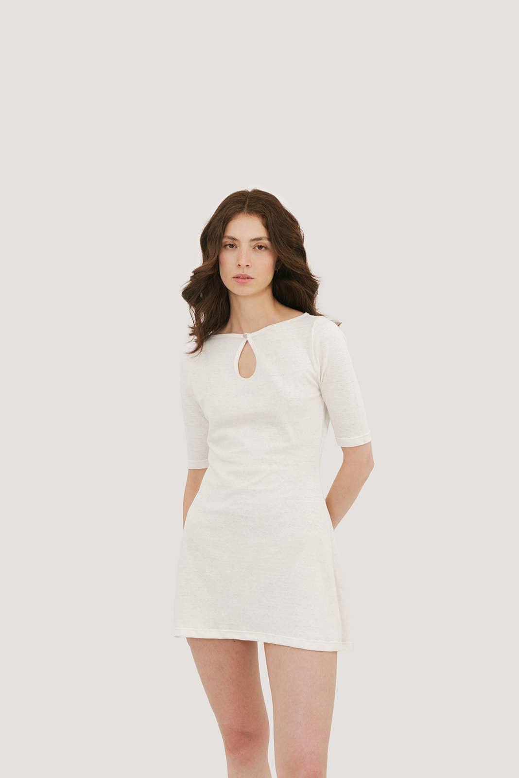 Camille Keyhole 3/4 Sleeve Mini Dress