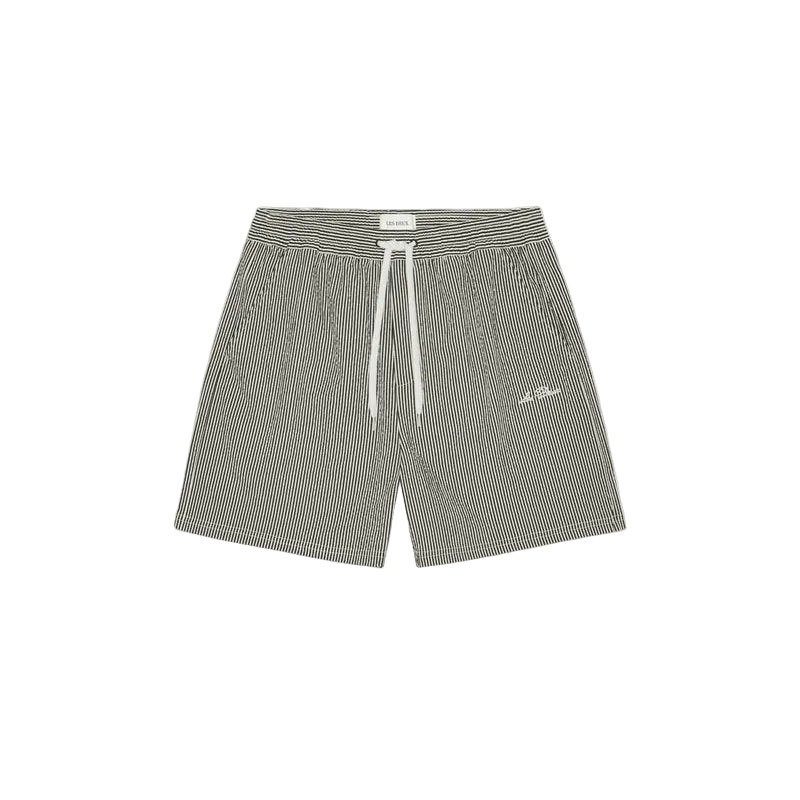 Stan Stripe Seersucker Swim Shorts - BLACK