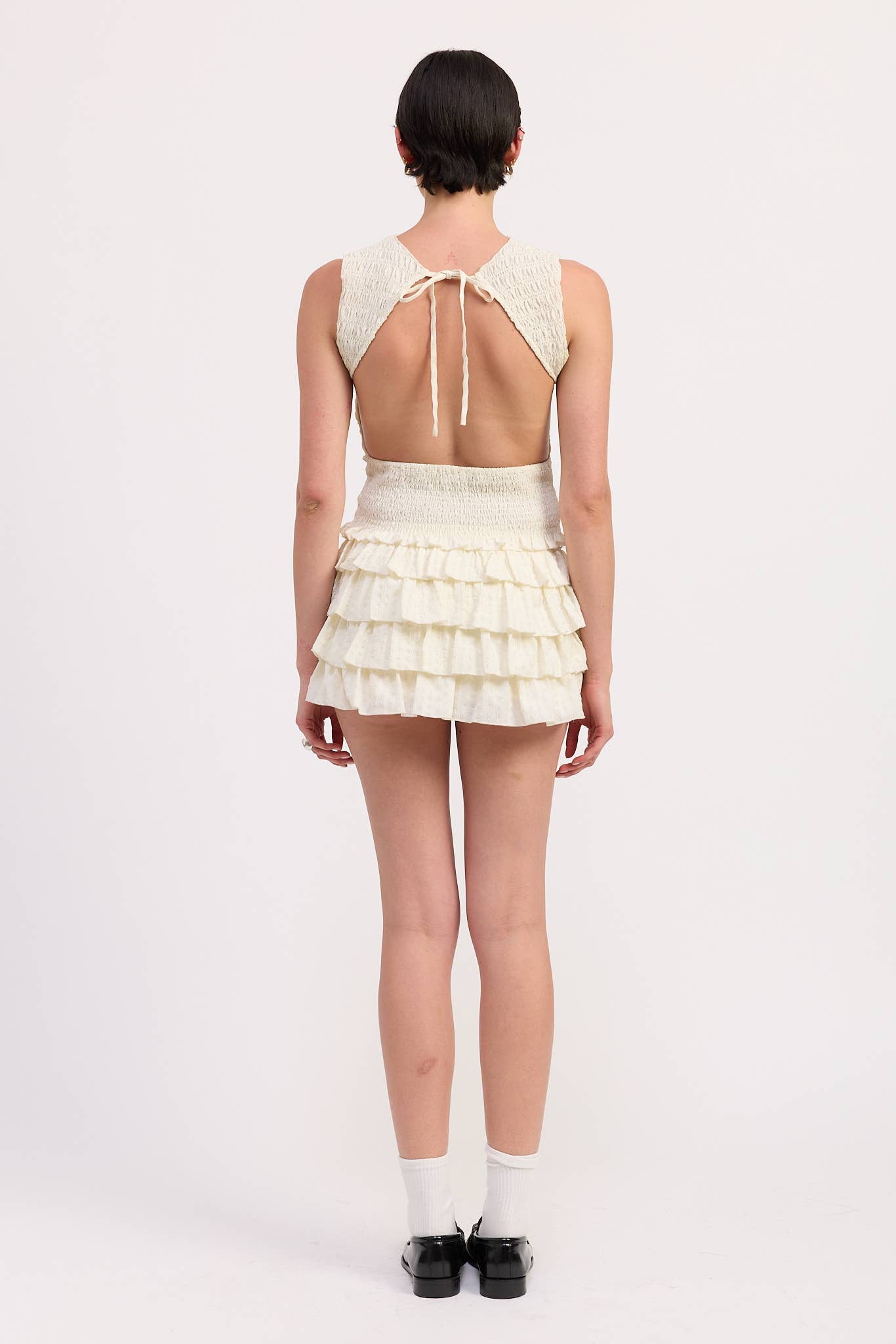 SMOCKED SLEEVELESS TOP WITH OPEN BACK