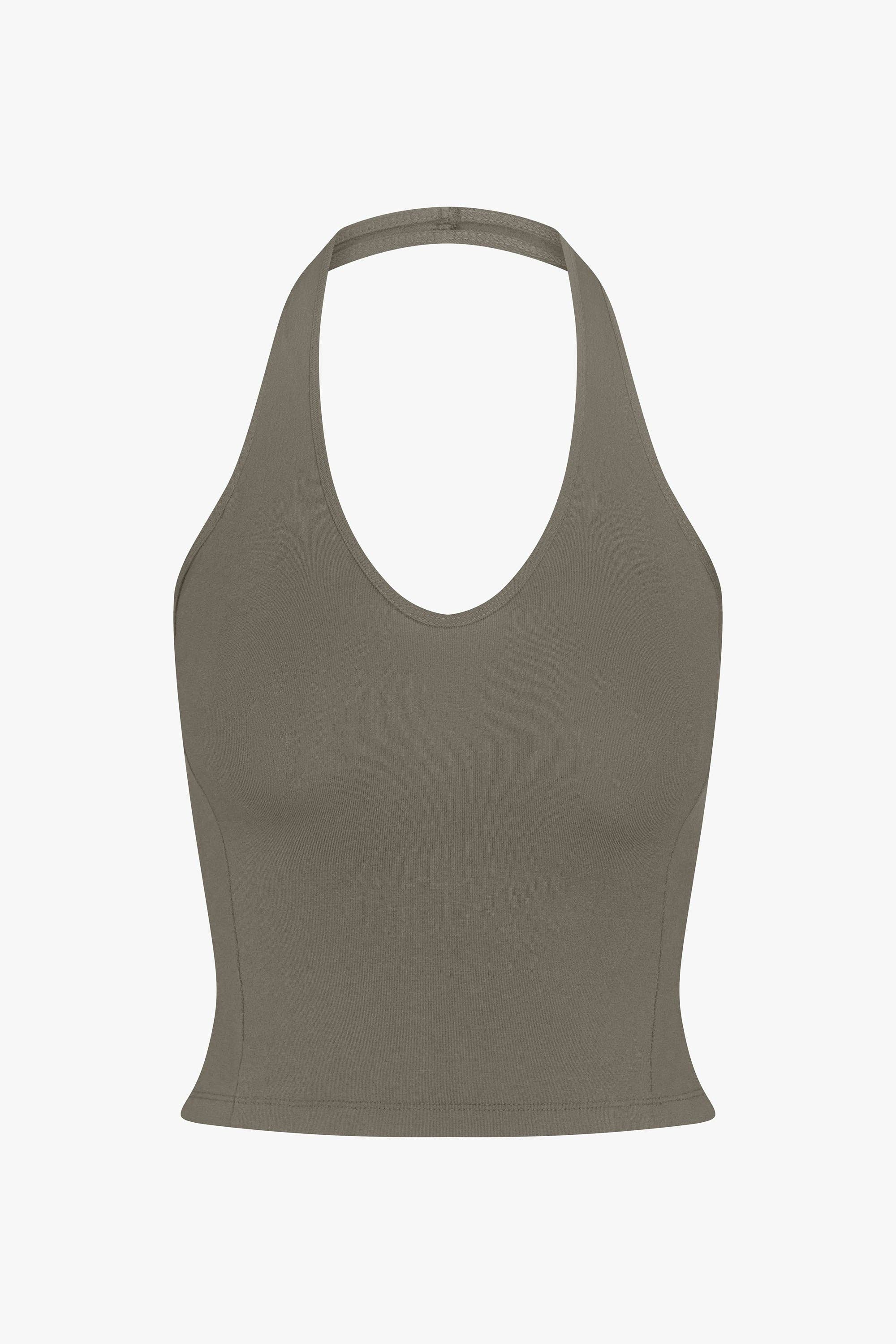 SPORTY HALTER TOP IN TAUPE