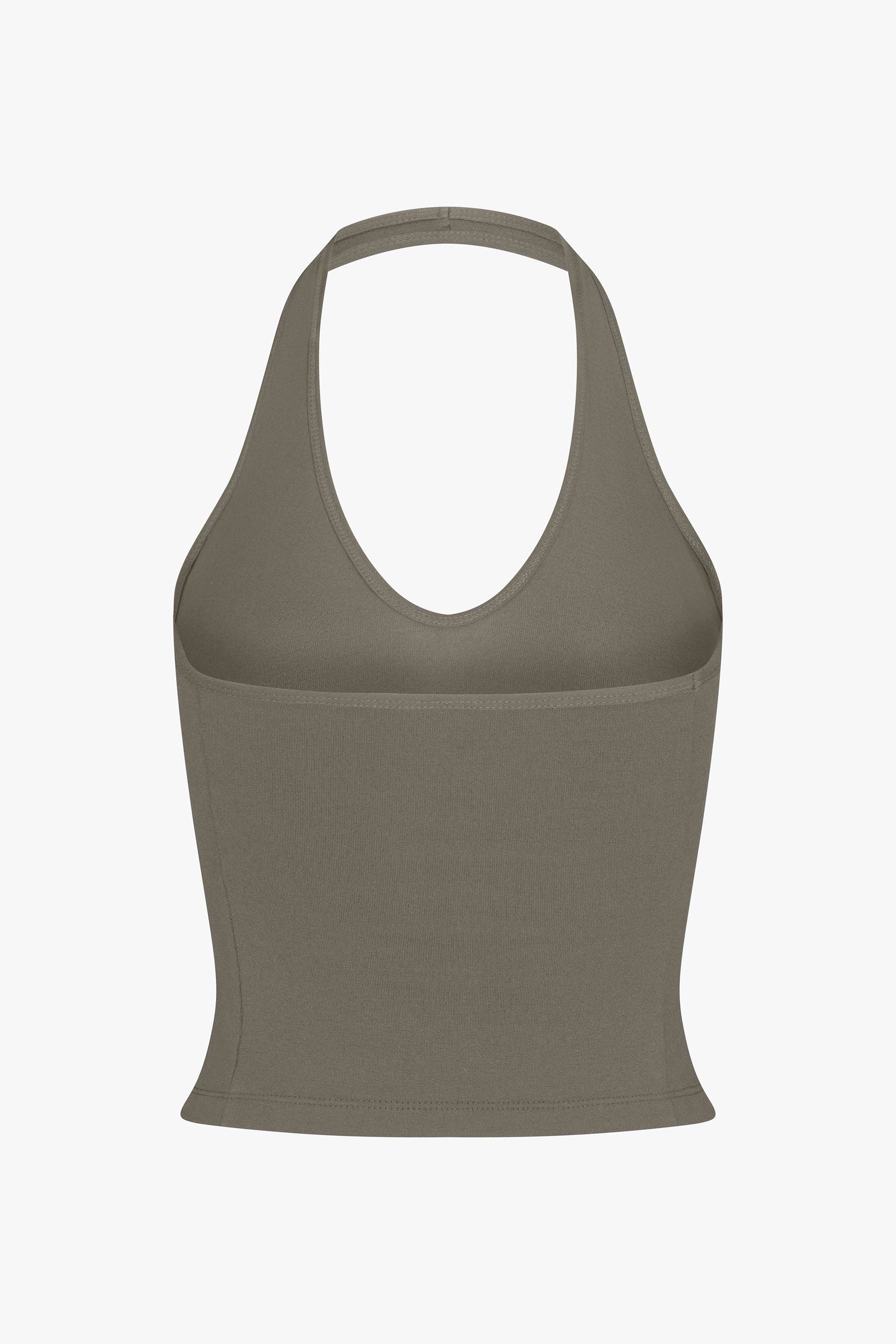 SPORTY HALTER TOP IN TAUPE