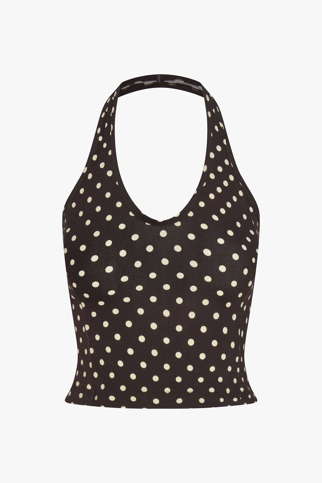 SPORTY HALTER TOP IN ESPRESSO DOT