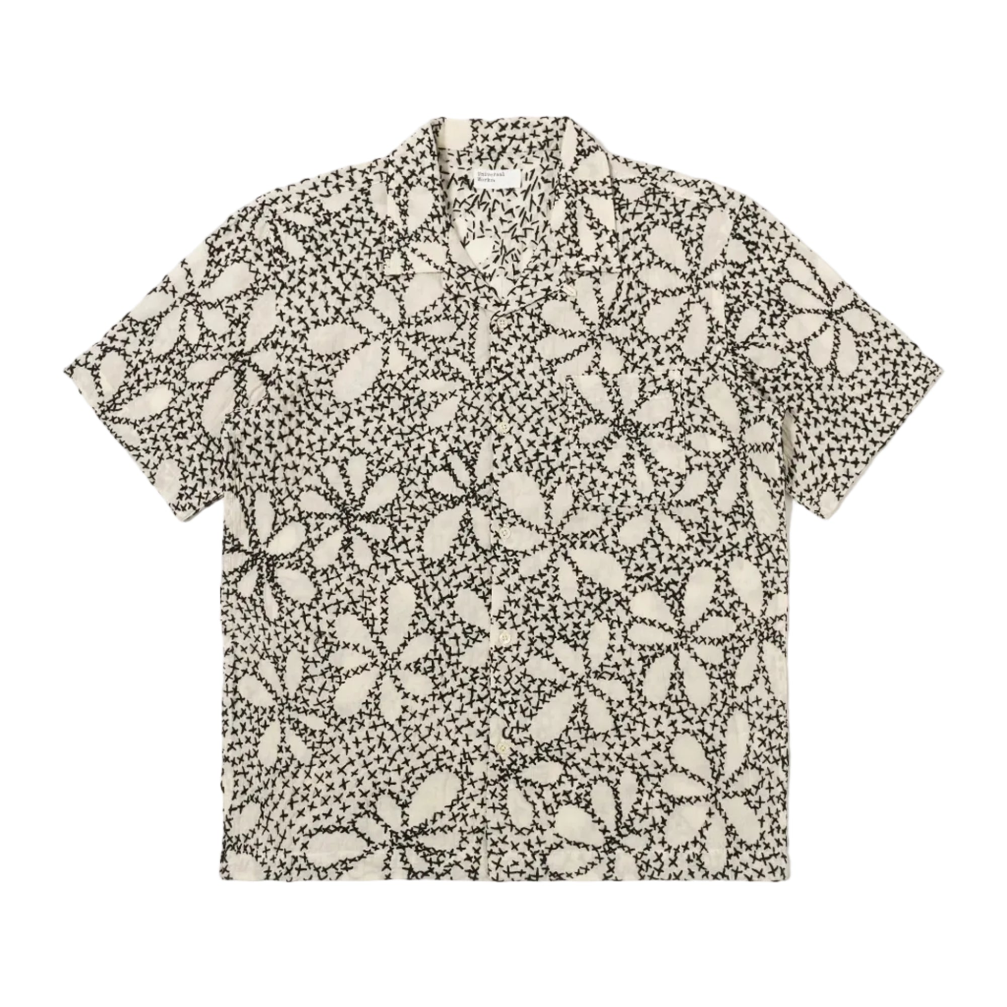 Short Sleeve Shirts Ecru/Black Kantha Flower Road Shirt