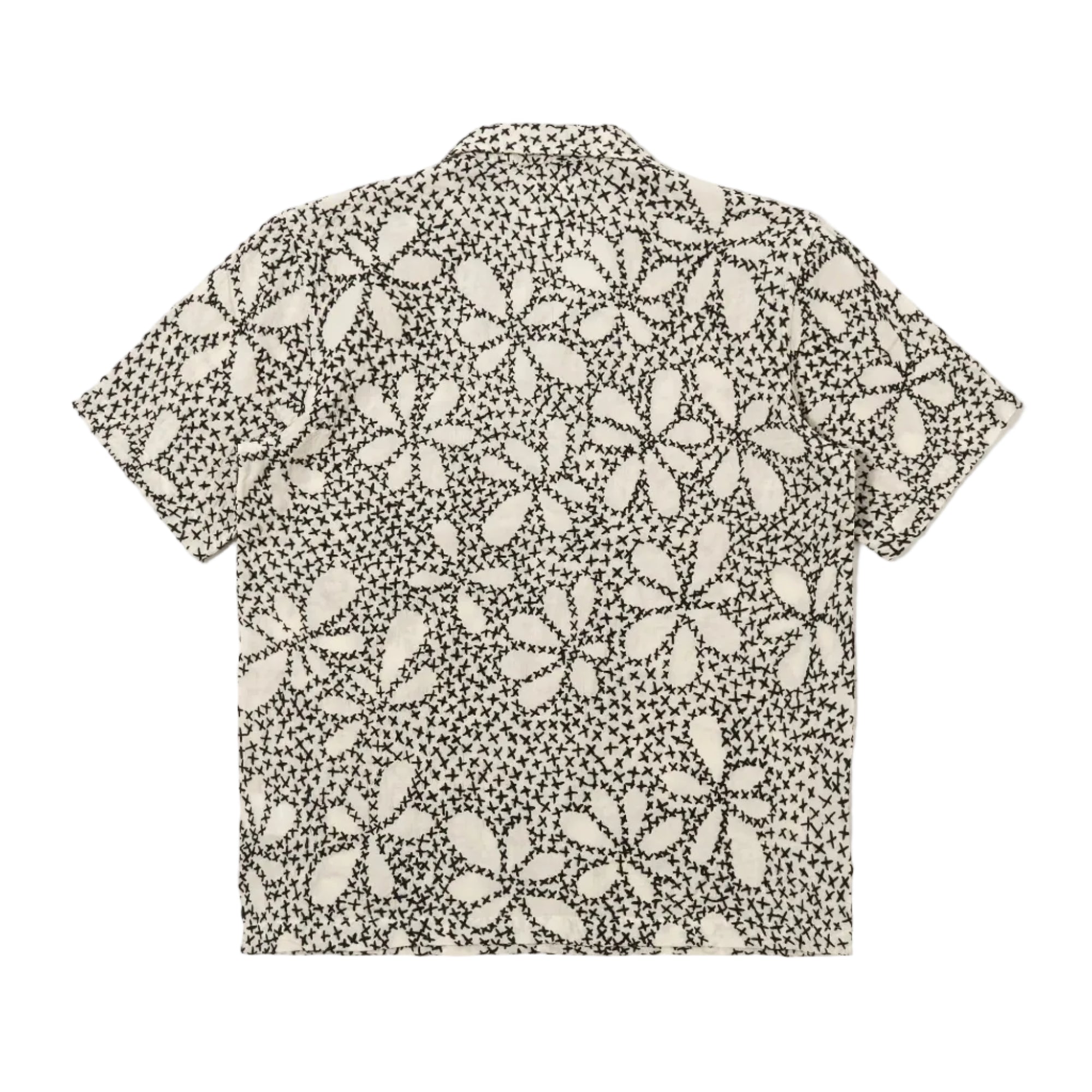 Short Sleeve Shirts Ecru/Black Kantha Flower Road Shirt