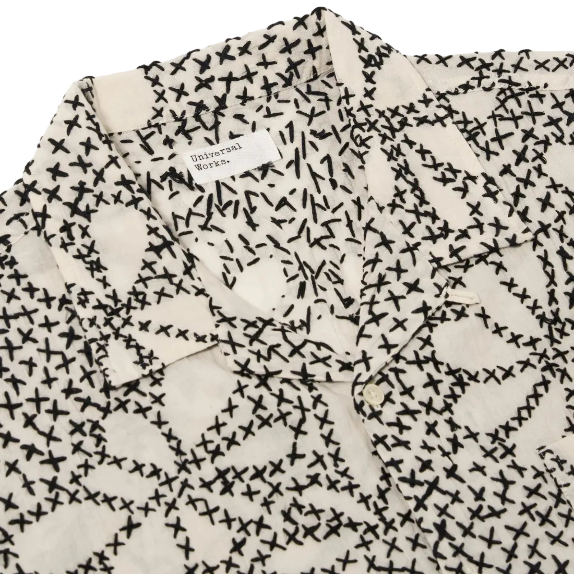 Short Sleeve Shirts Ecru/Black Kantha Flower Road Shirt