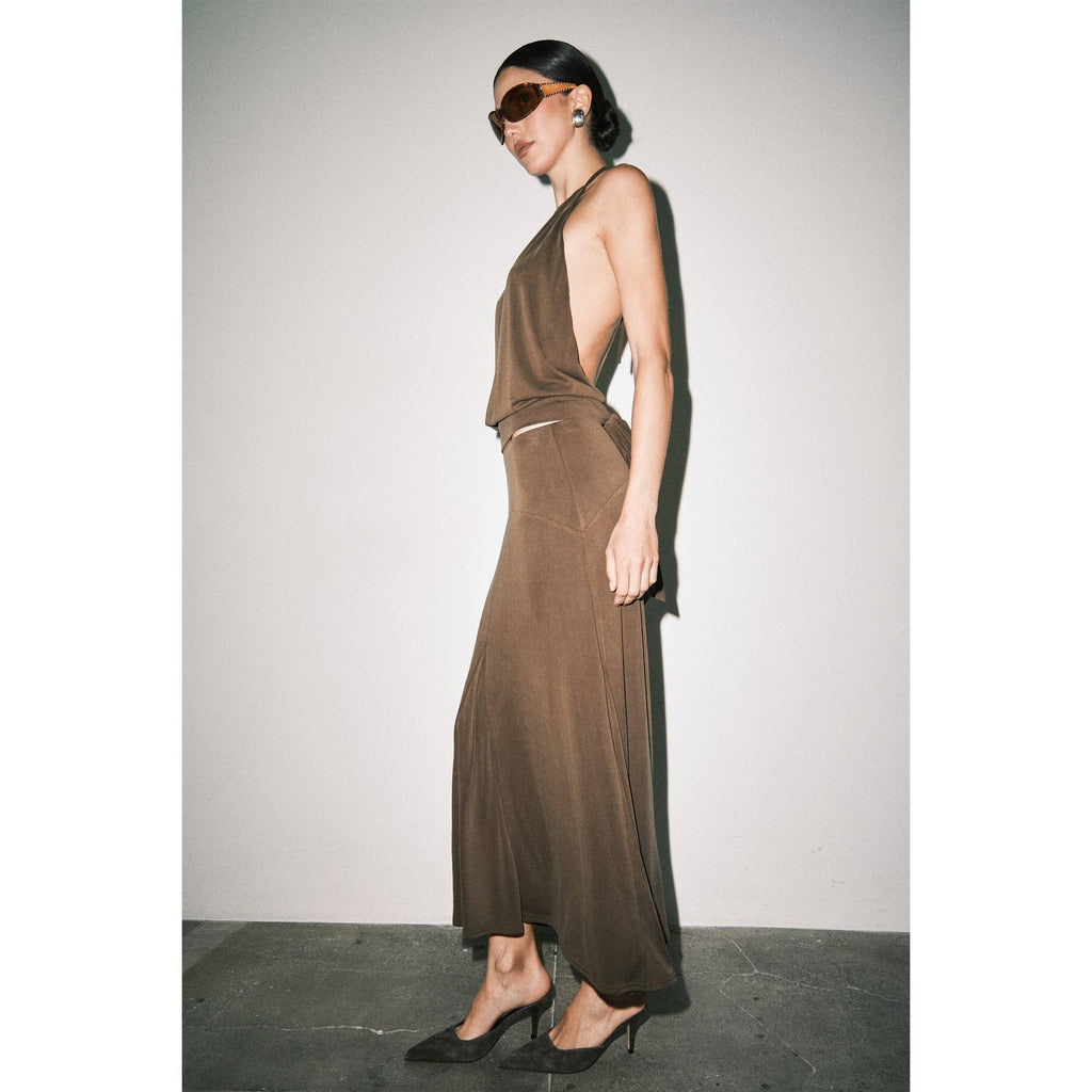 Frankie Matte Jersey Gathered Halter Bias-Cut Maxi Set
