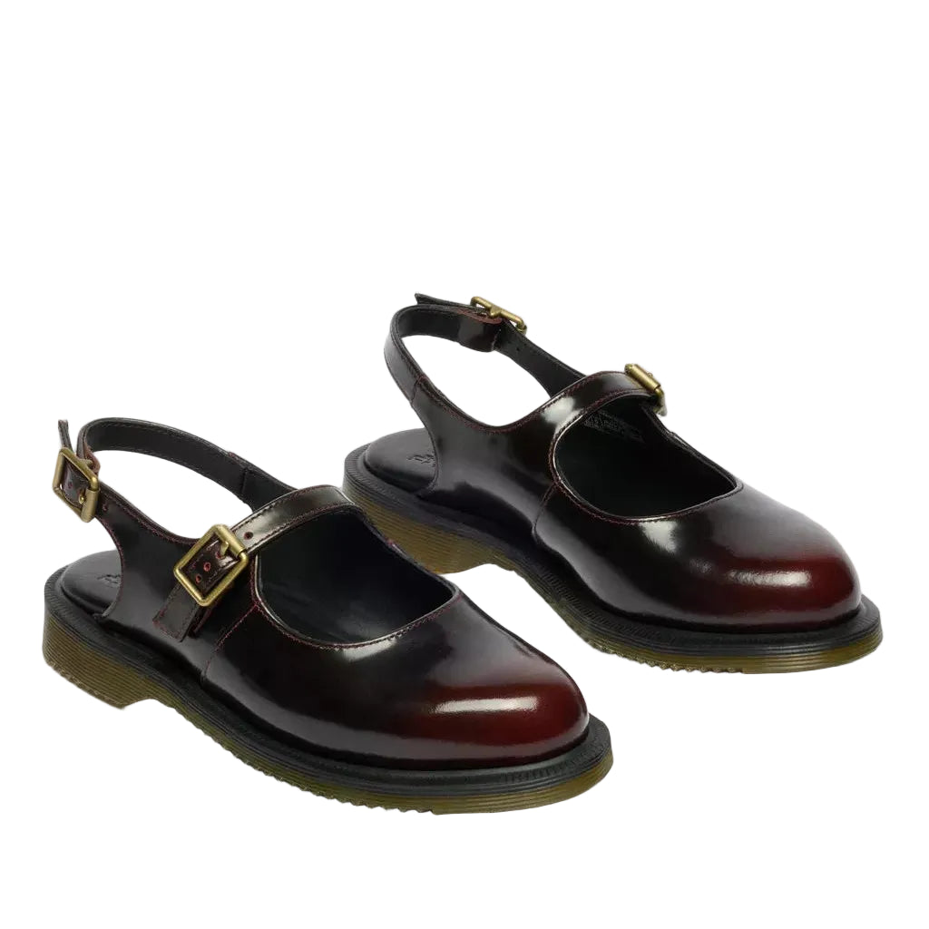 Madaline - Mary Jane Rub Off Leather Sling Back Shoes - Cherry Red Arcadia