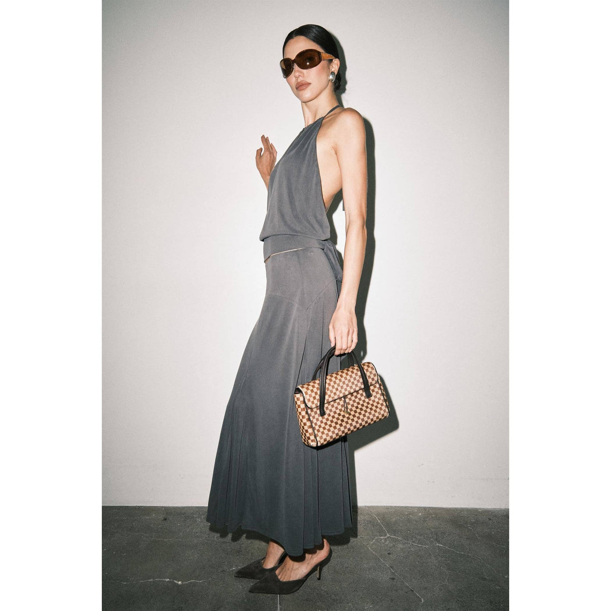 Frankie Matte Jersey Gathered Halter Bias-Cut Maxi Set