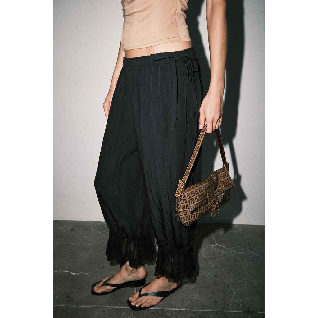 Spencer Crinkle Satin Lace-Trim Bloomer Pants