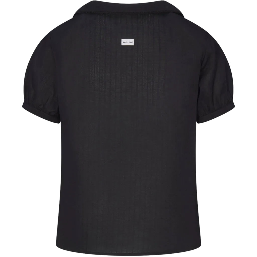 PUFF SLEEVE BUTTON DOWN IN ONYX DOBBY