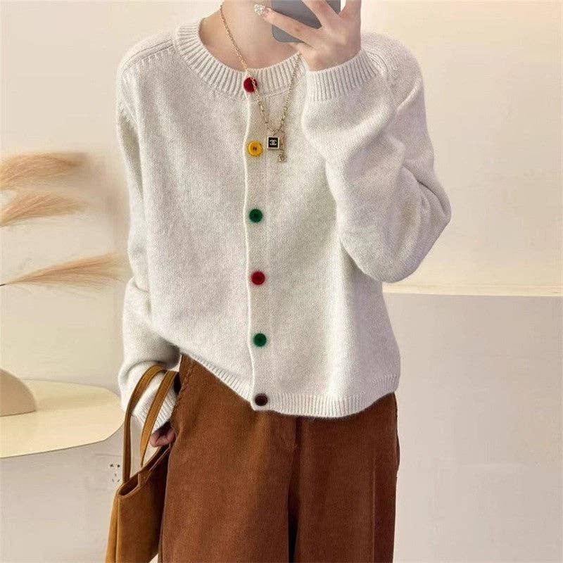 Solid Color Round Neck Open Front Short Cardigan