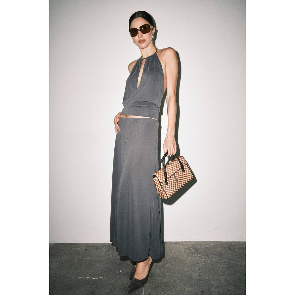 Frankie Matte Jersey Gathered Halter Bias-Cut Maxi Set