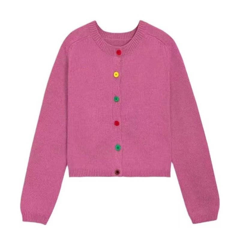 Solid Color Round Neck Open Front Short Cardigan