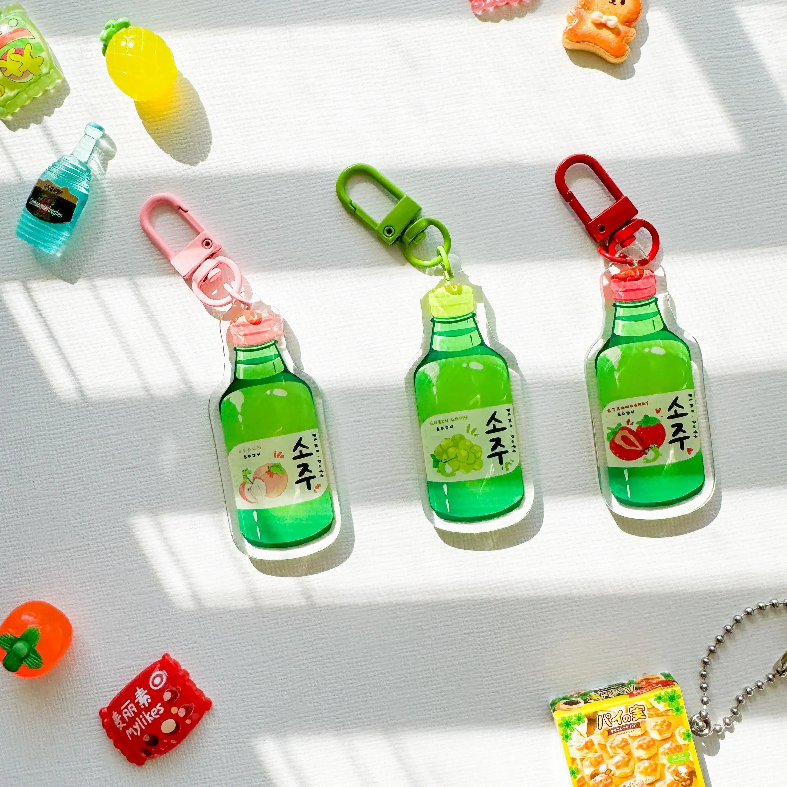 Strawberry Peach Green Grape Soju Acrylic Keychains