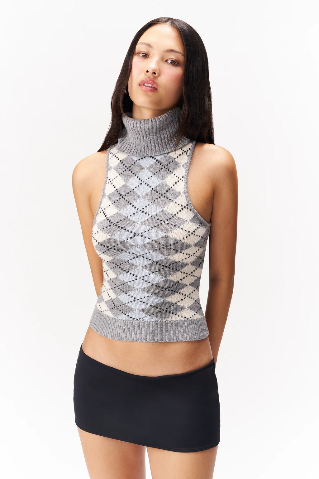 Hana Sleeveless Turtleneck - Blue Argyle