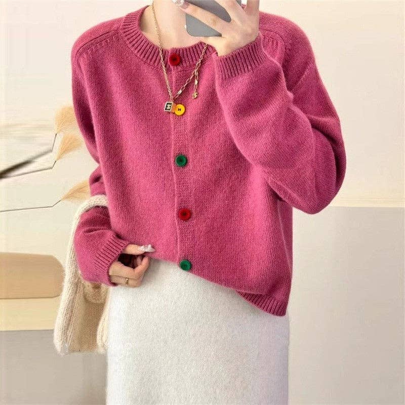 Solid Color Round Neck Open Front Short Cardigan