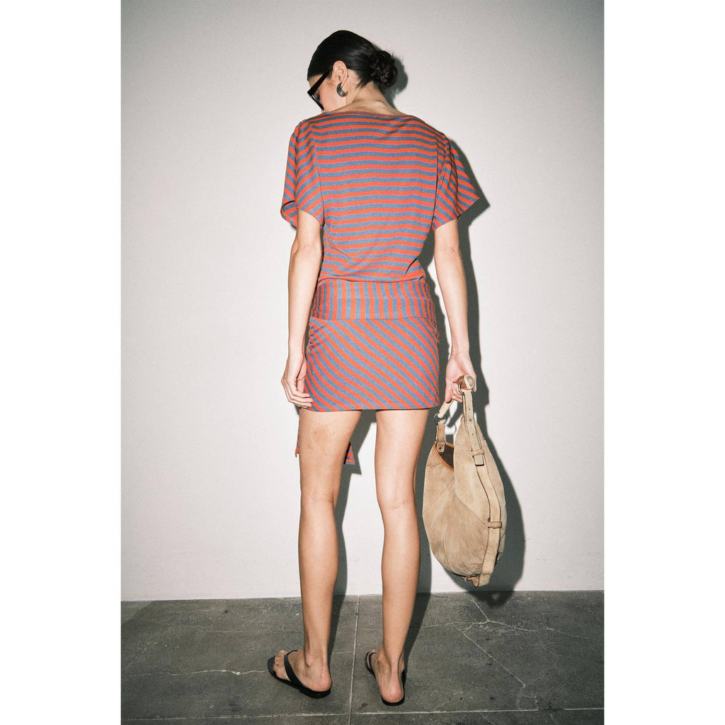 Gabriette Striped Knit Wrap Front Dolman Sleeve Mini Dress