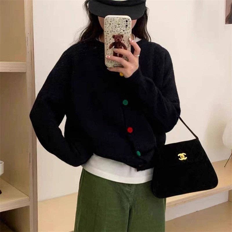 Solid Color Round Neck Open Front Short Cardigan