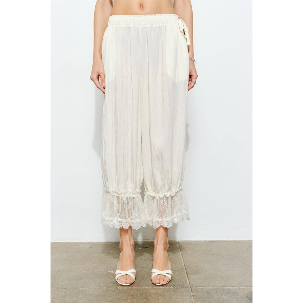 Spencer Crinkle Satin Lace-Trim Bloomer Pants