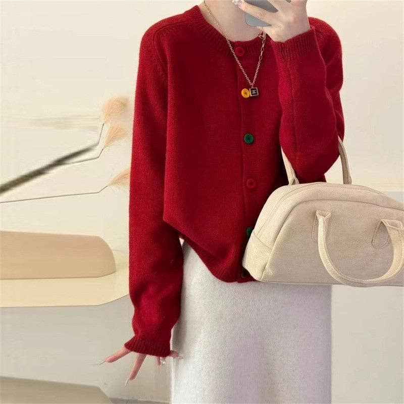 Solid Color Round Neck Open Front Short Cardigan